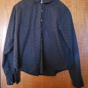Adobe Rose Black Button Down Blouse Size Large Cotton Long Sleeve